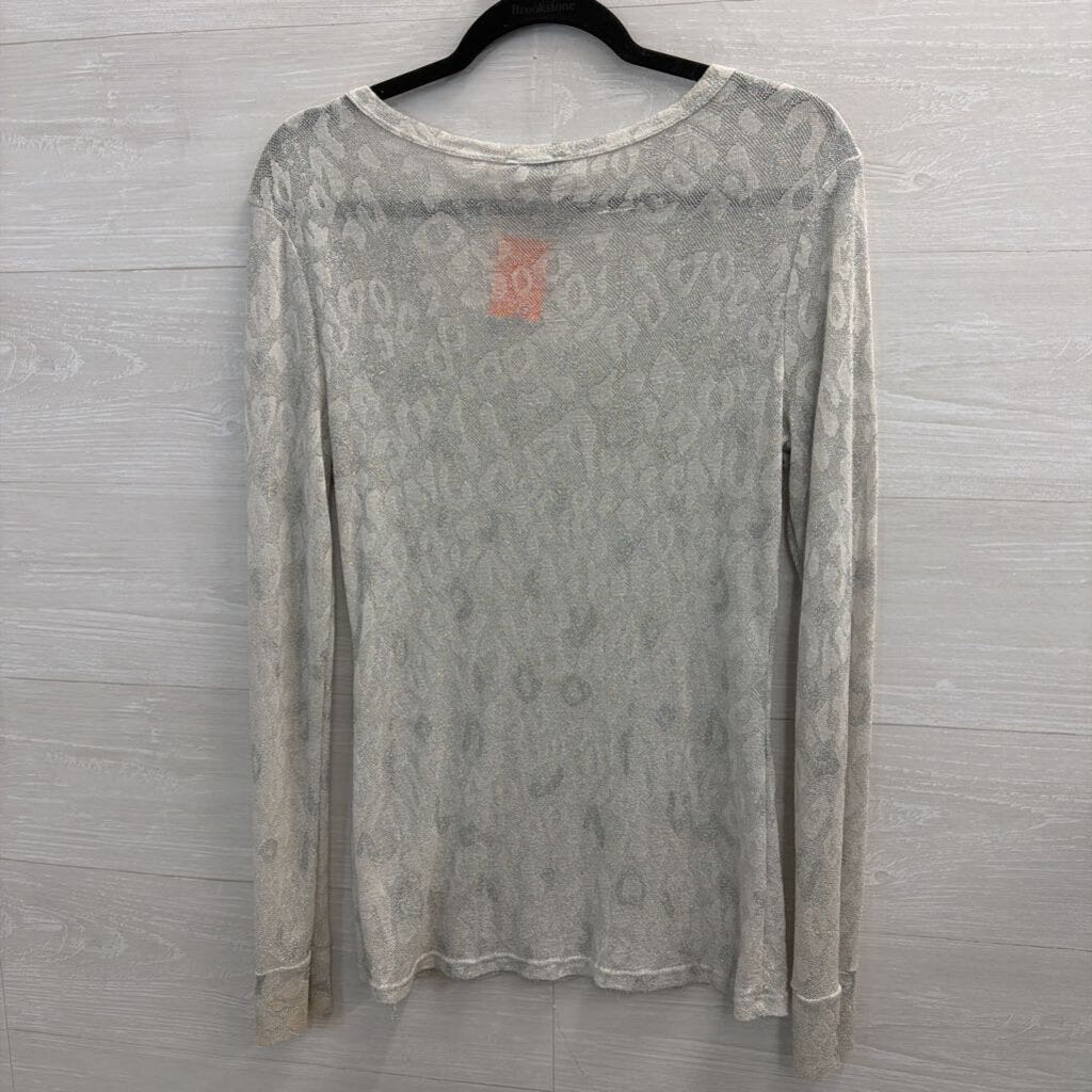 Eased Grey/ SIlver Leopard Print Long Sleeve Top Large