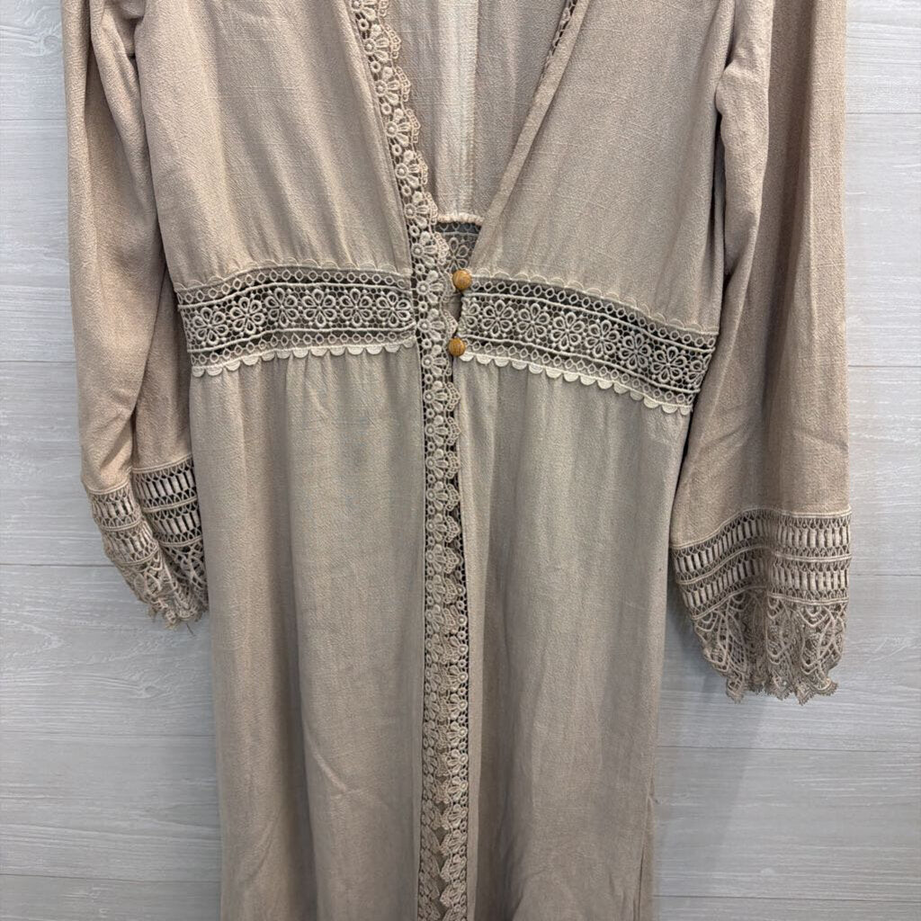 Gimmicks Beige Lace Detail Long Sleeve Duster Top Large