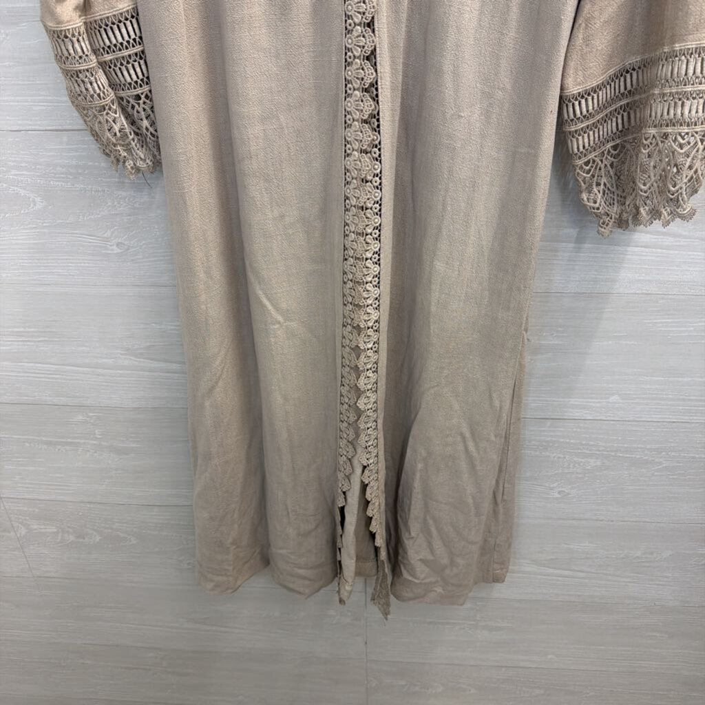 Gimmicks Beige Lace Detail Long Sleeve Duster Top Large