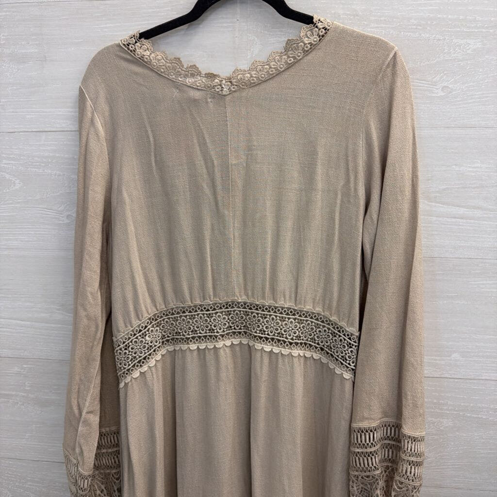Gimmicks Beige Lace Detail Long Sleeve Duster Top Large