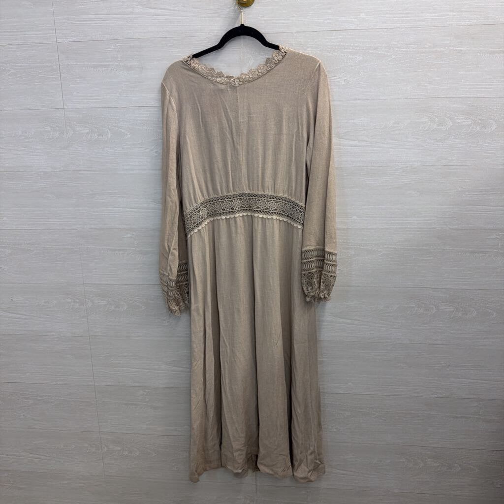 Gimmicks Beige Lace Detail Long Sleeve Duster Top Large