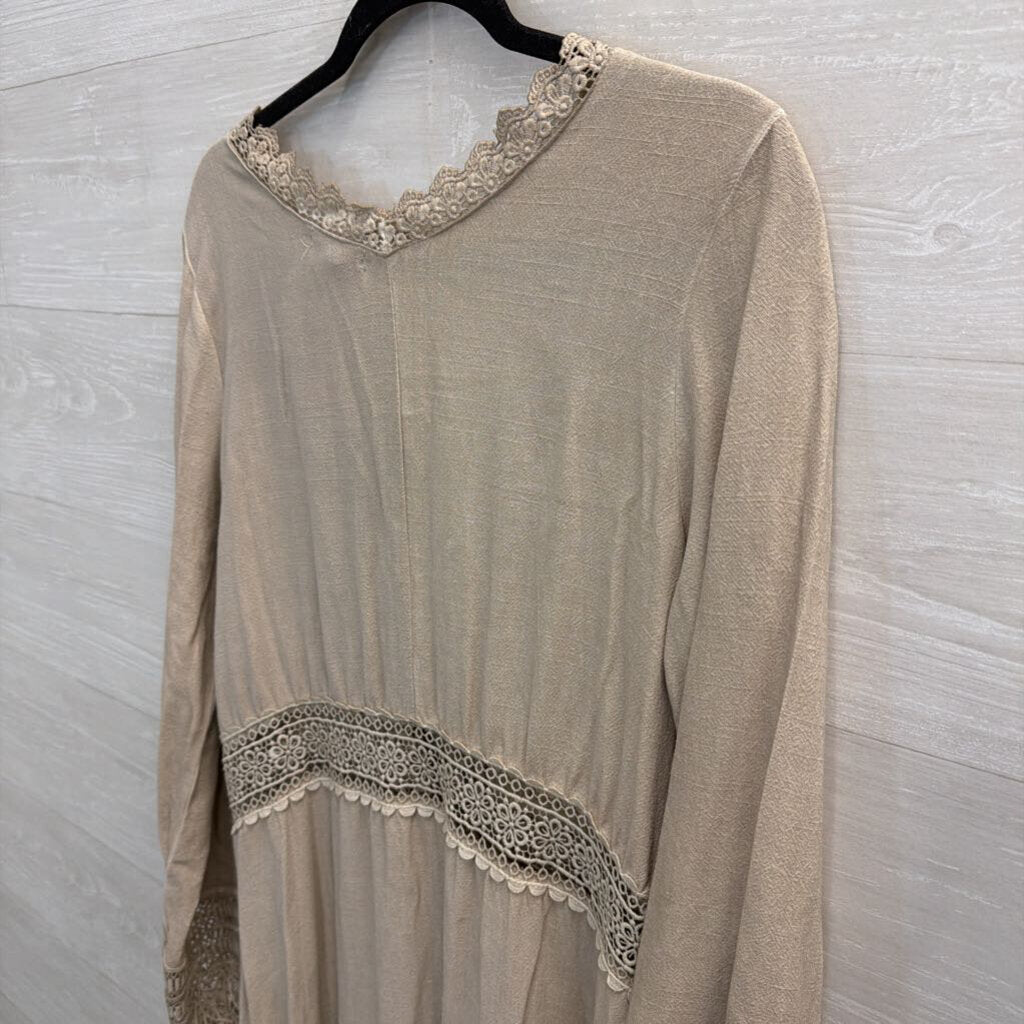 Gimmicks Beige Lace Detail Long Sleeve Duster Top Large