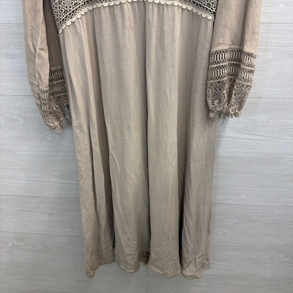 Gimmicks Beige Lace Detail Long Sleeve Duster Top Large