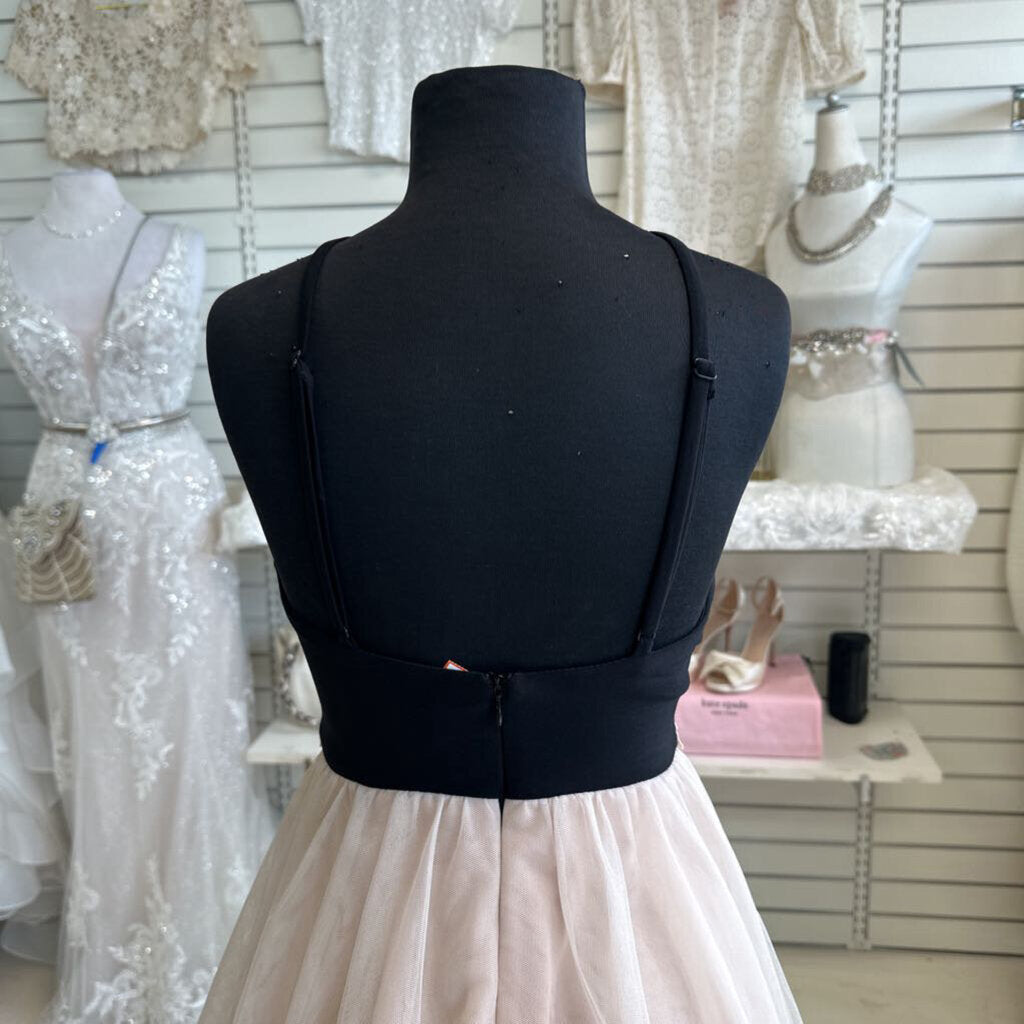 Blondie Nites Black/ Beige Lace Detail Tulle Skirt Short Formal Dress 3