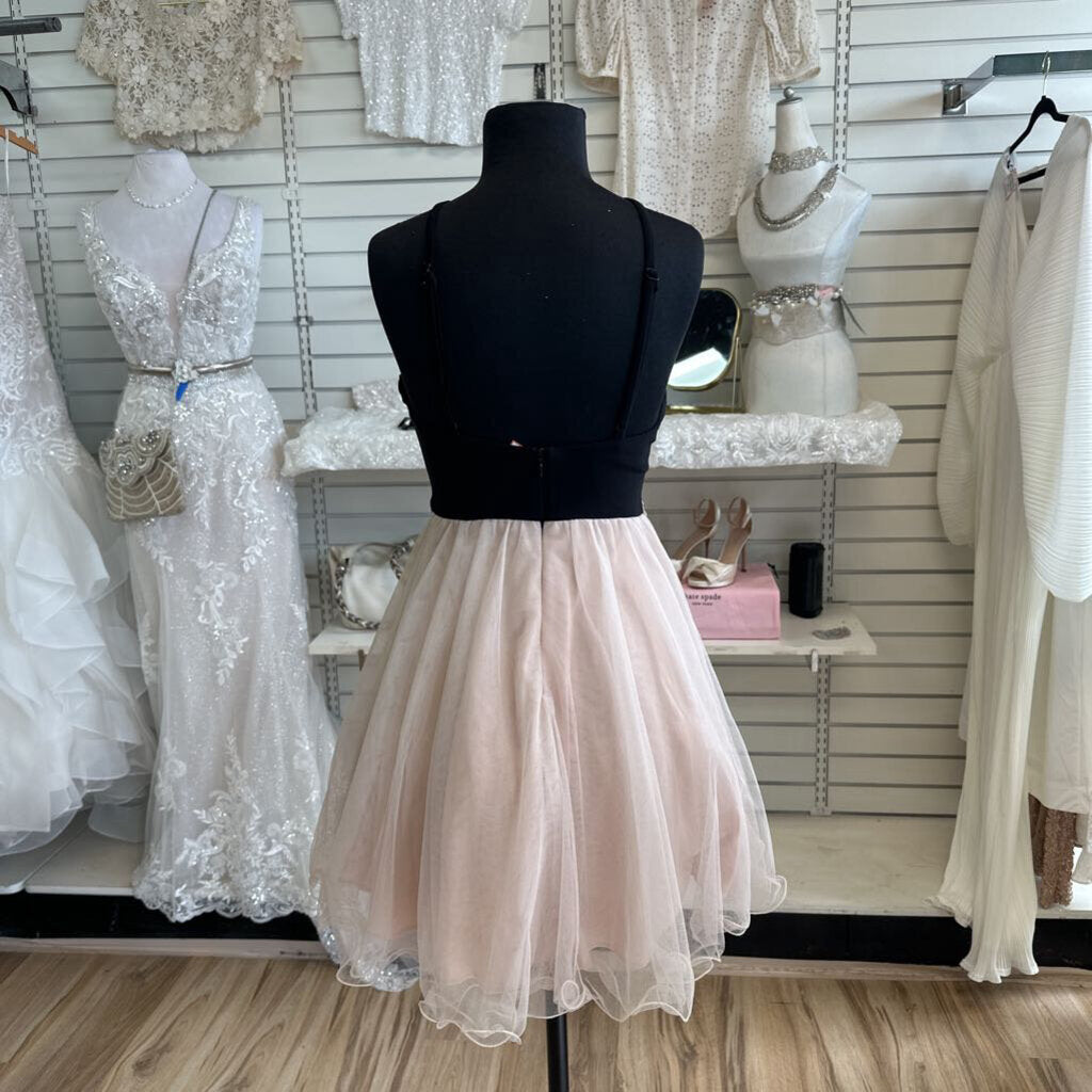 Blondie Nites Black/ Beige Lace Detail Tulle Skirt Short Formal Dress 3
