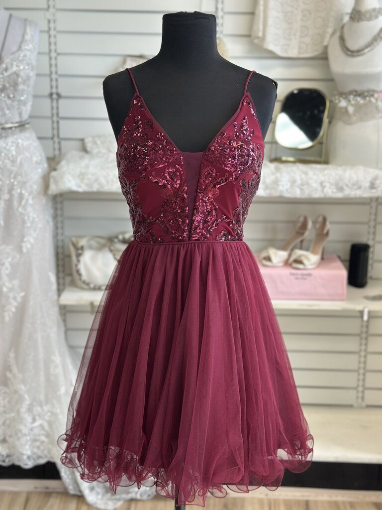 Blondie Nites Burgundy Sequin Top Tulle Skirt Short Formal Dress 1