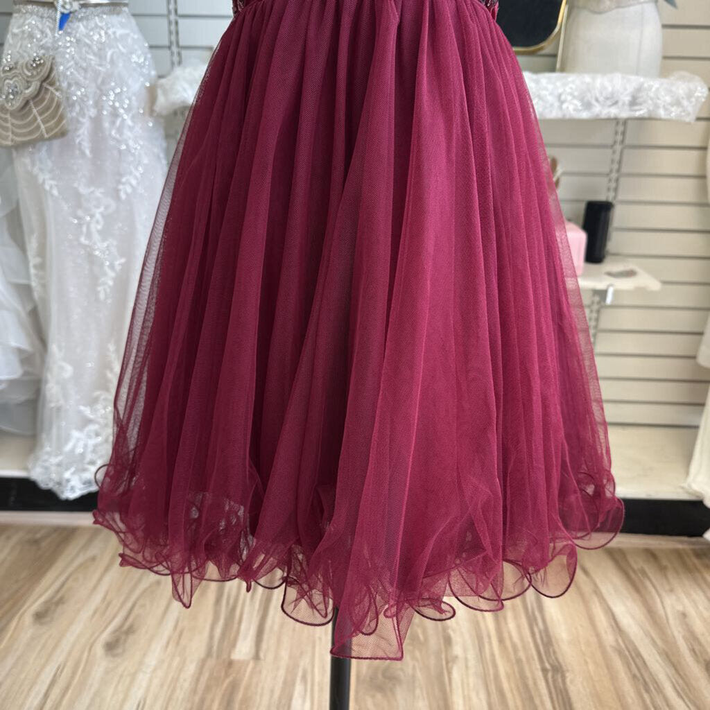 Blondie Nites Burgundy Sequin Top Tulle Skirt Short Formal Dress 1