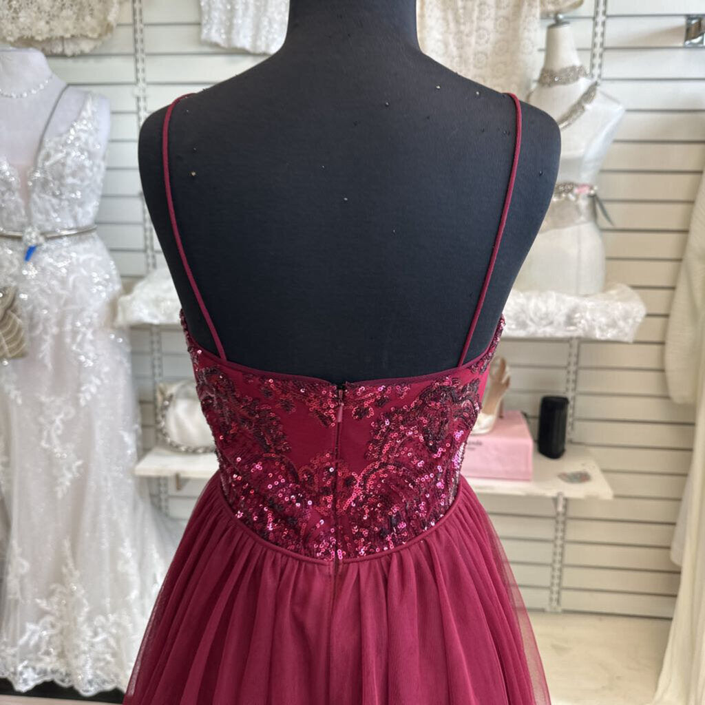 Blondie Nites Burgundy Sequin Top Tulle Skirt Short Formal Dress 1