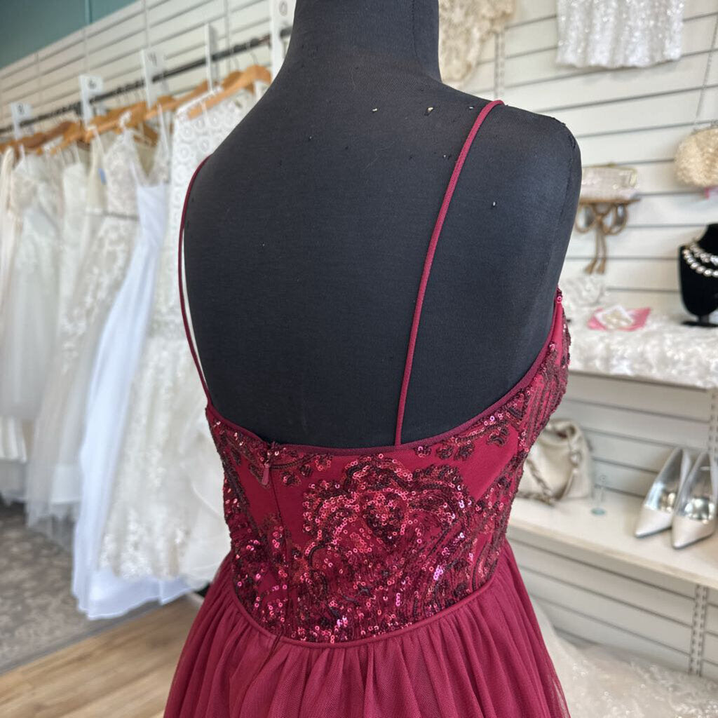 Blondie Nites Burgundy Sequin Top Tulle Skirt Short Formal Dress 1
