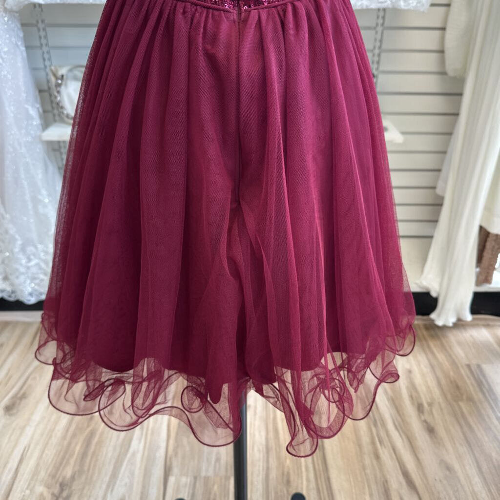 Blondie Nites Burgundy Sequin Top Tulle Skirt Short Formal Dress 1