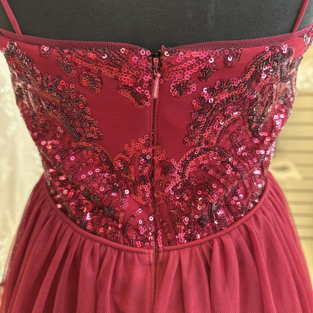 Blondie Nites Burgundy Sequin Top Tulle Skirt Short Formal Dress 1