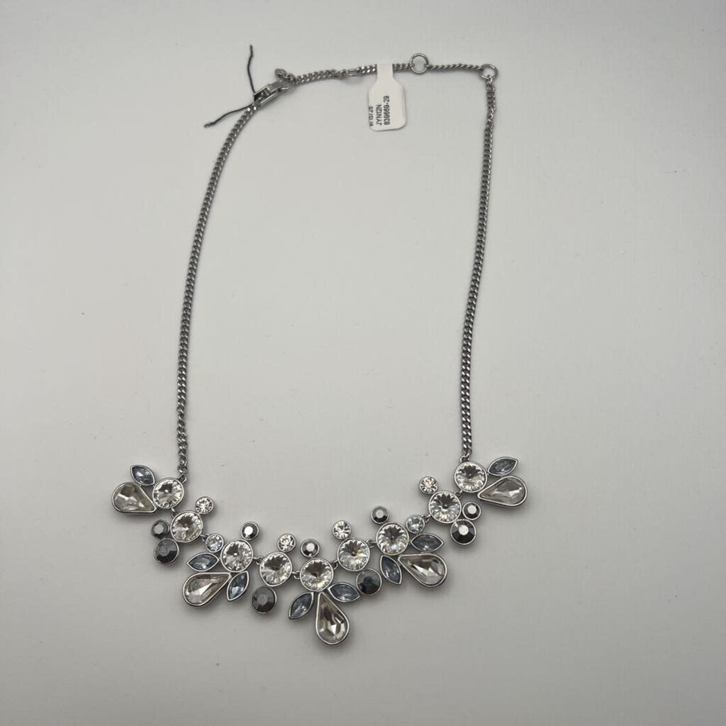 Givenchy Silver Tone Crystal Frontal Statement Necklace