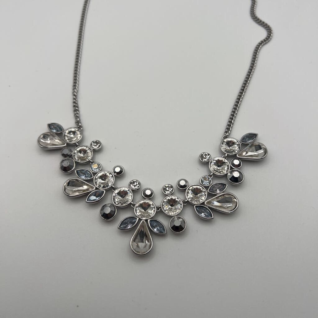 Givenchy Silver Tone Crystal Frontal Statement Necklace
