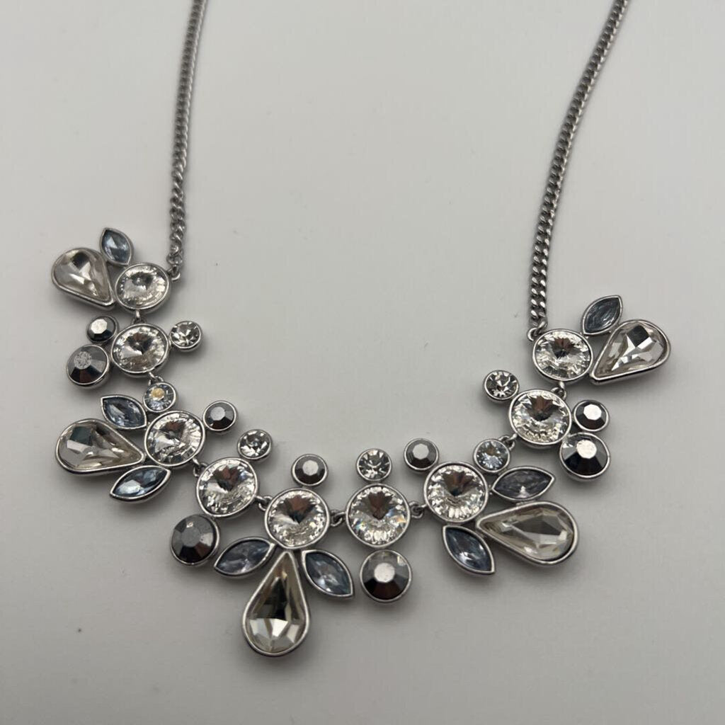 Givenchy Silver Tone Crystal Frontal Statement Necklace