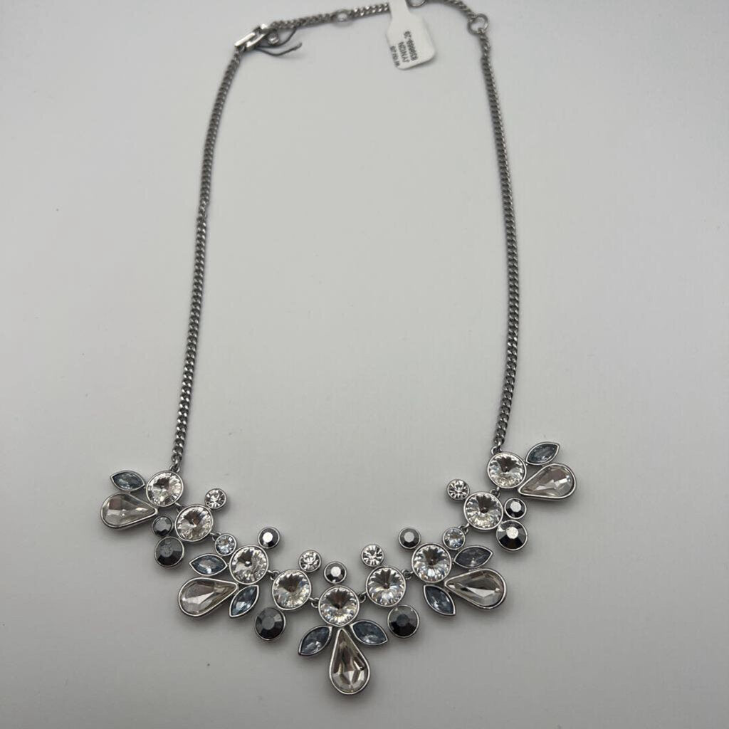 Givenchy Silver Tone Crystal Frontal Statement Necklace