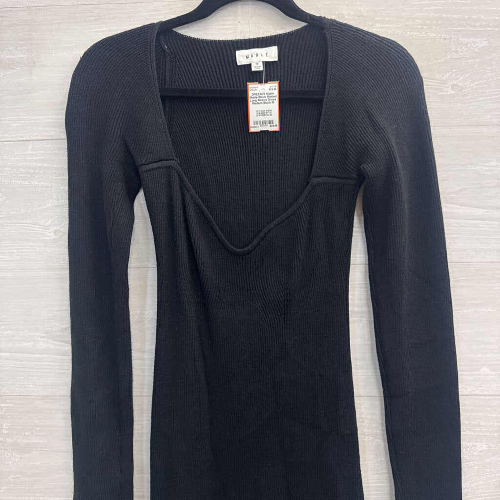 Mable Black Ribbed Long Sleeve Dress Medium