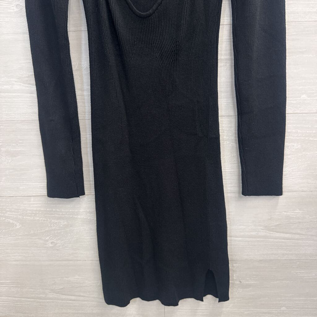 Mable Black Ribbed Long Sleeve Dress Medium
