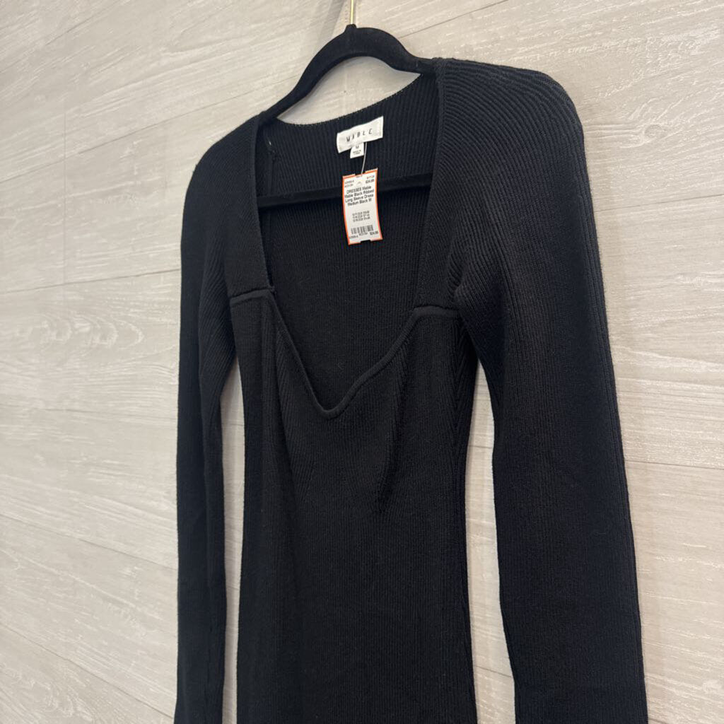 Mable Black Ribbed Long Sleeve Dress Medium