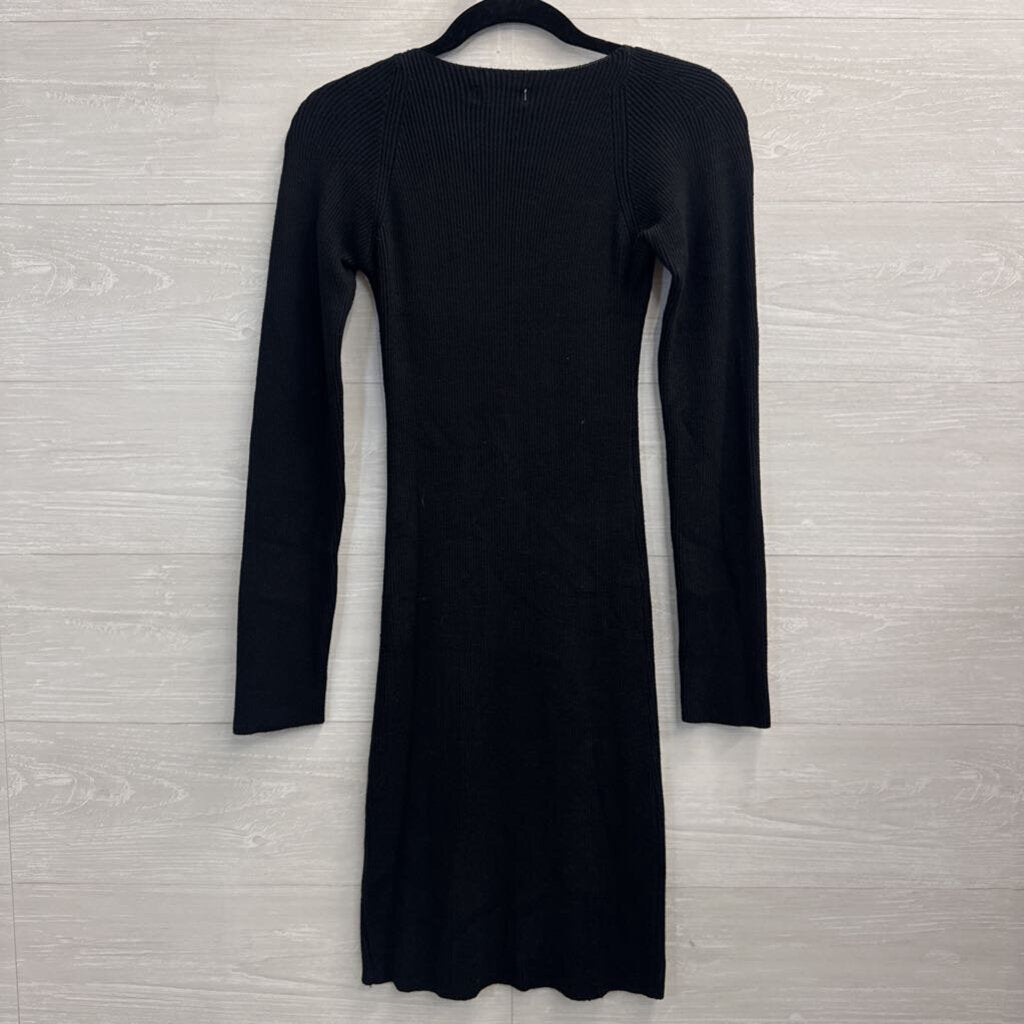 Mable Black Ribbed Long Sleeve Dress Medium