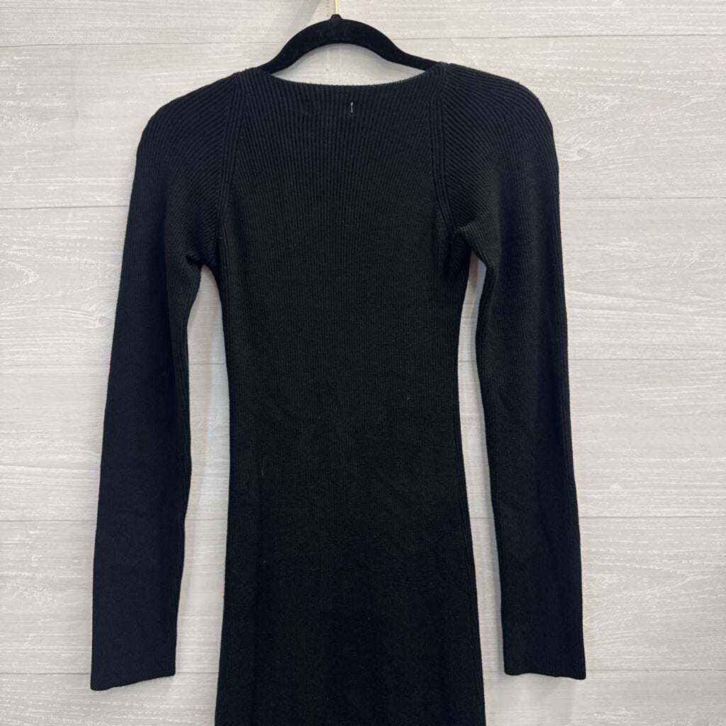 Mable Black Ribbed Long Sleeve Dress Medium