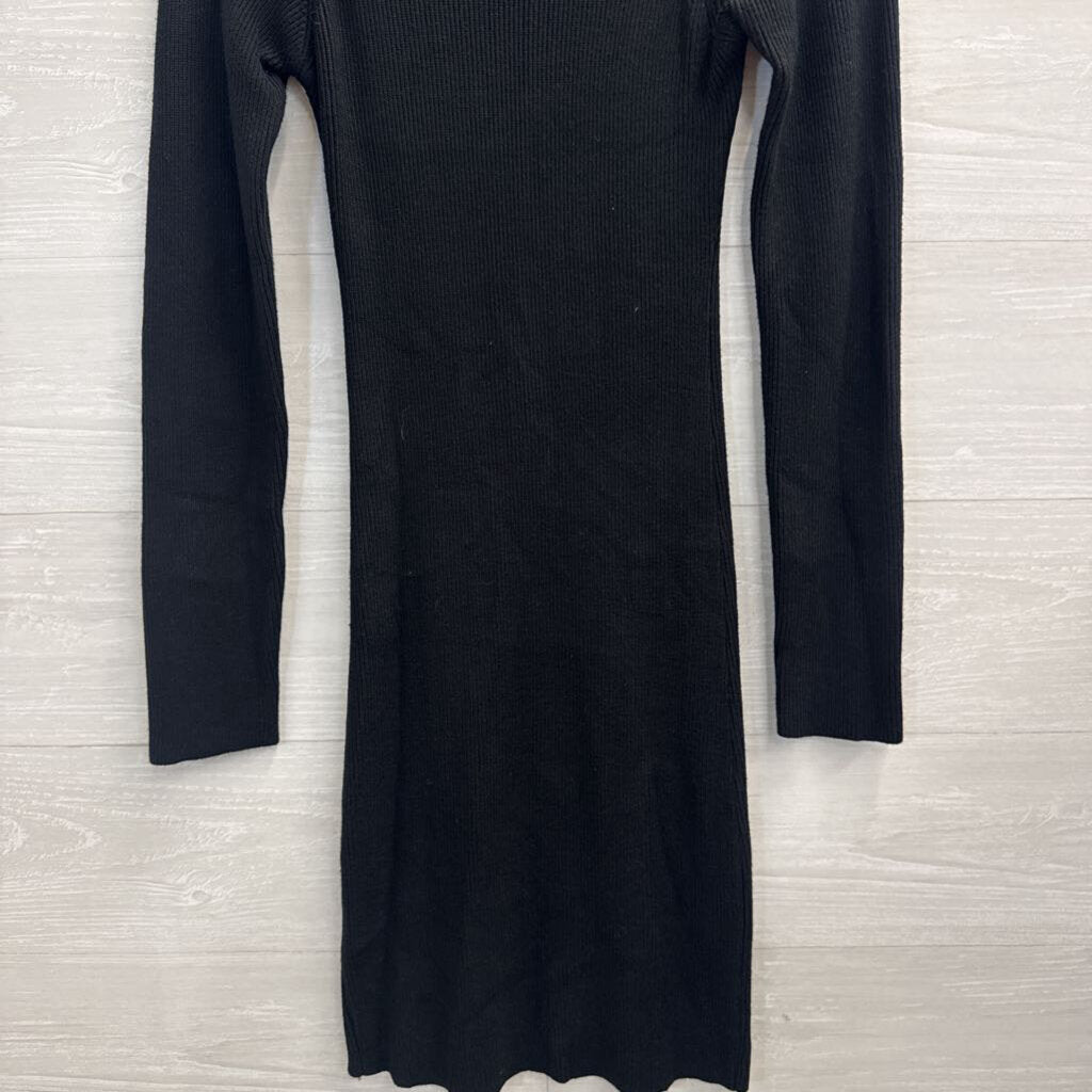 Mable Black Ribbed Long Sleeve Dress Medium