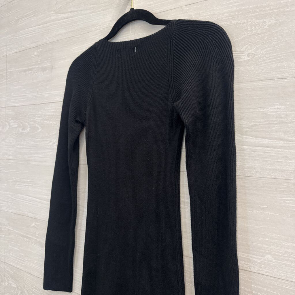 Mable Black Ribbed Long Sleeve Dress Medium