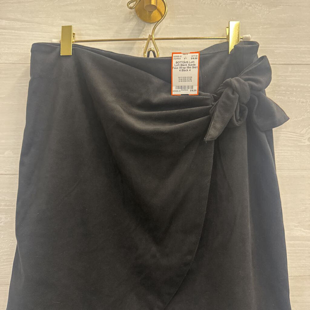 Loft Black Suede Faux Wrap Mini Skirt 4
