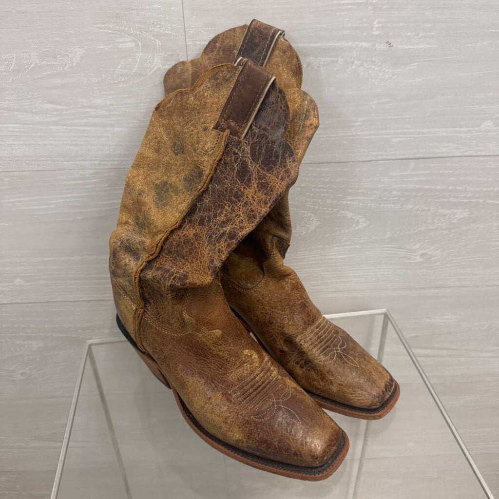 Brown Distressed Leather Western Boots 6.5