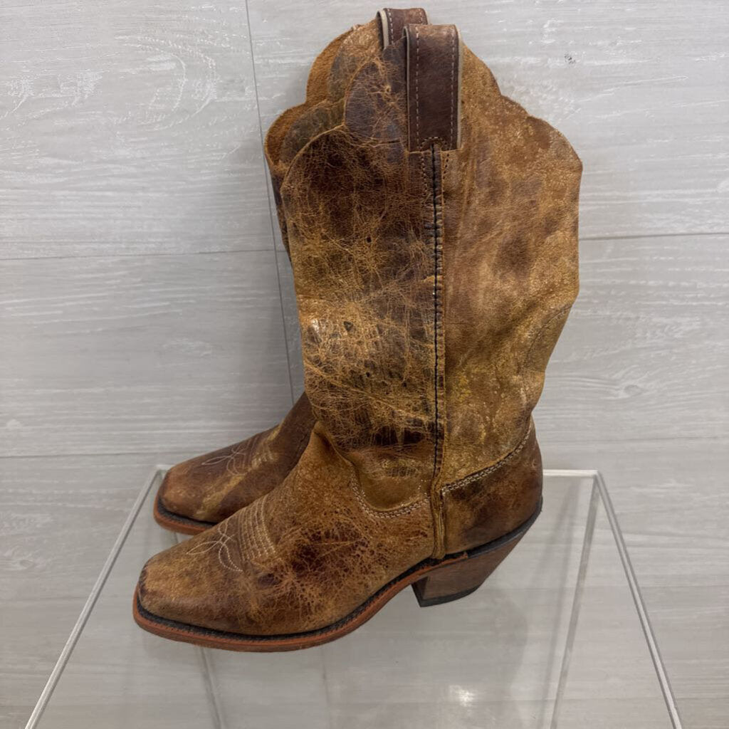 Brown Distressed Leather Western Boots 6.5