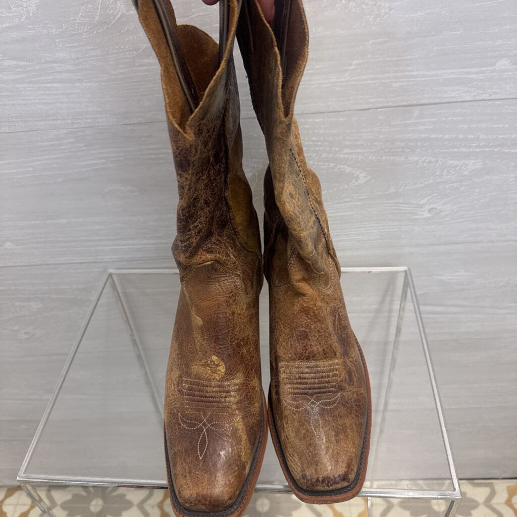 Brown Distressed Leather Western Boots 6.5