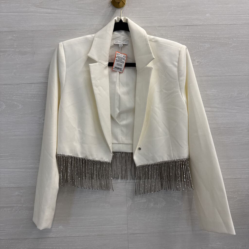 Gianni Bini White Cropped Rhinestone Fringe Jacket 2