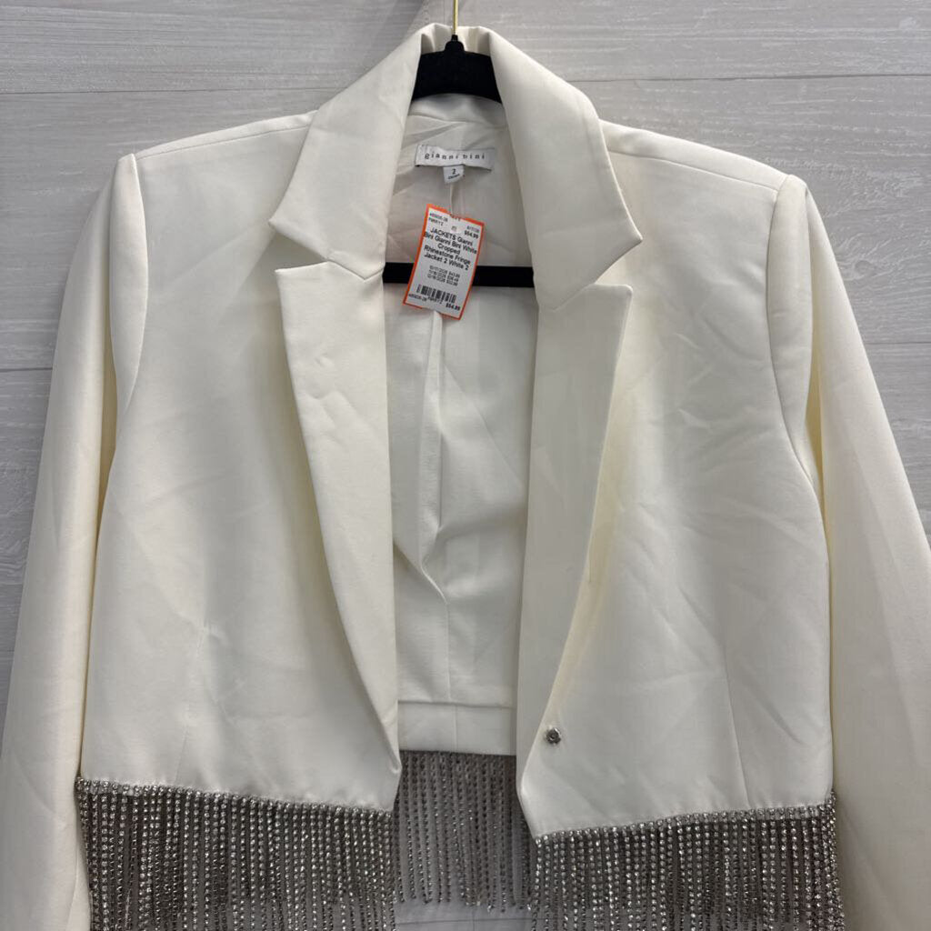 Gianni Bini White Cropped Rhinestone Fringe Jacket 2