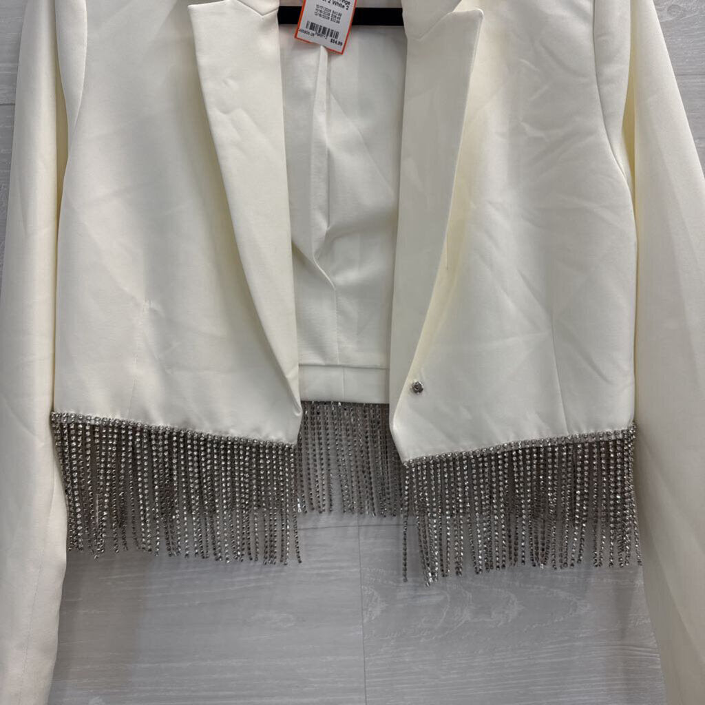 Gianni Bini White Cropped Rhinestone Fringe Jacket 2