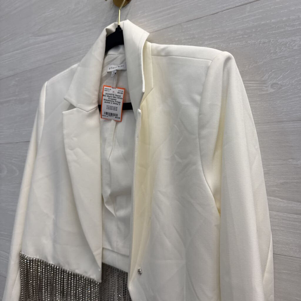 Gianni Bini White Cropped Rhinestone Fringe Jacket 2