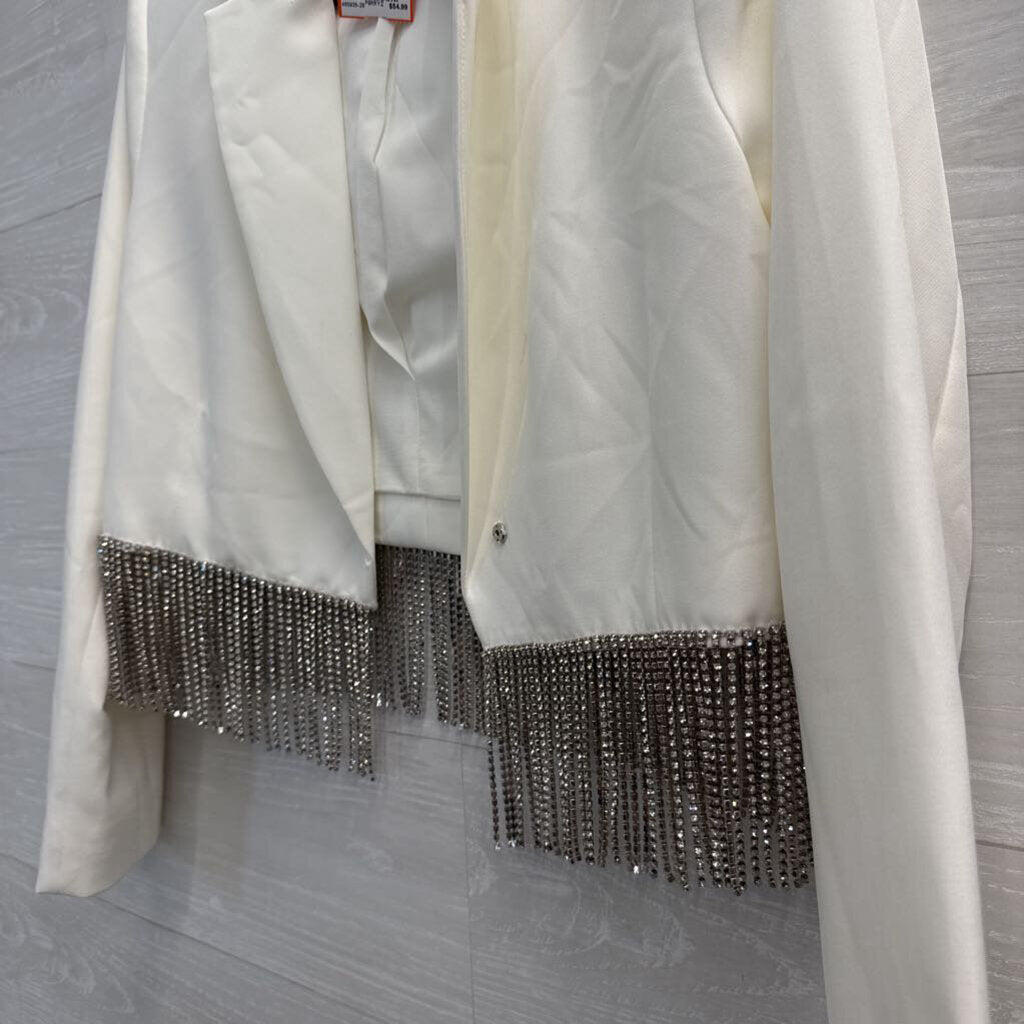 Gianni Bini White Cropped Rhinestone Fringe Jacket 2