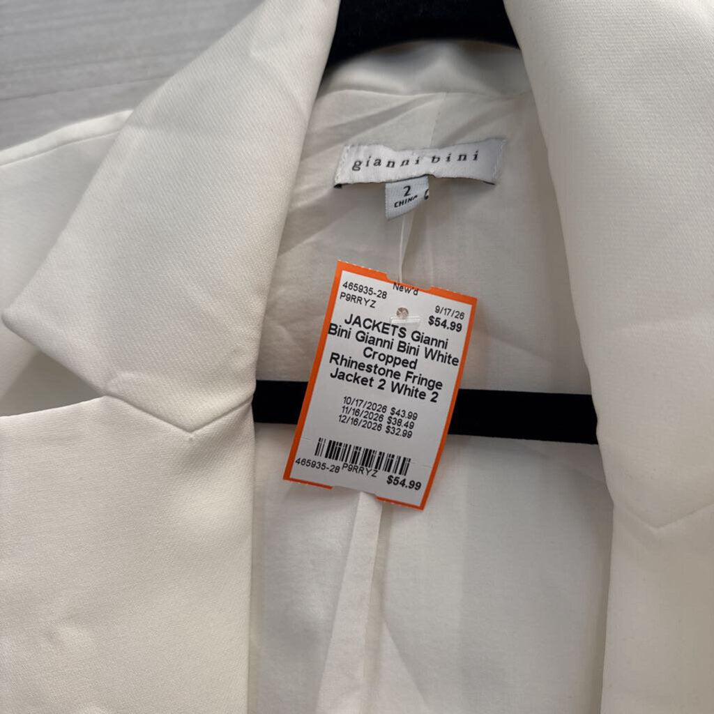 Gianni Bini White Cropped Rhinestone Fringe Jacket 2