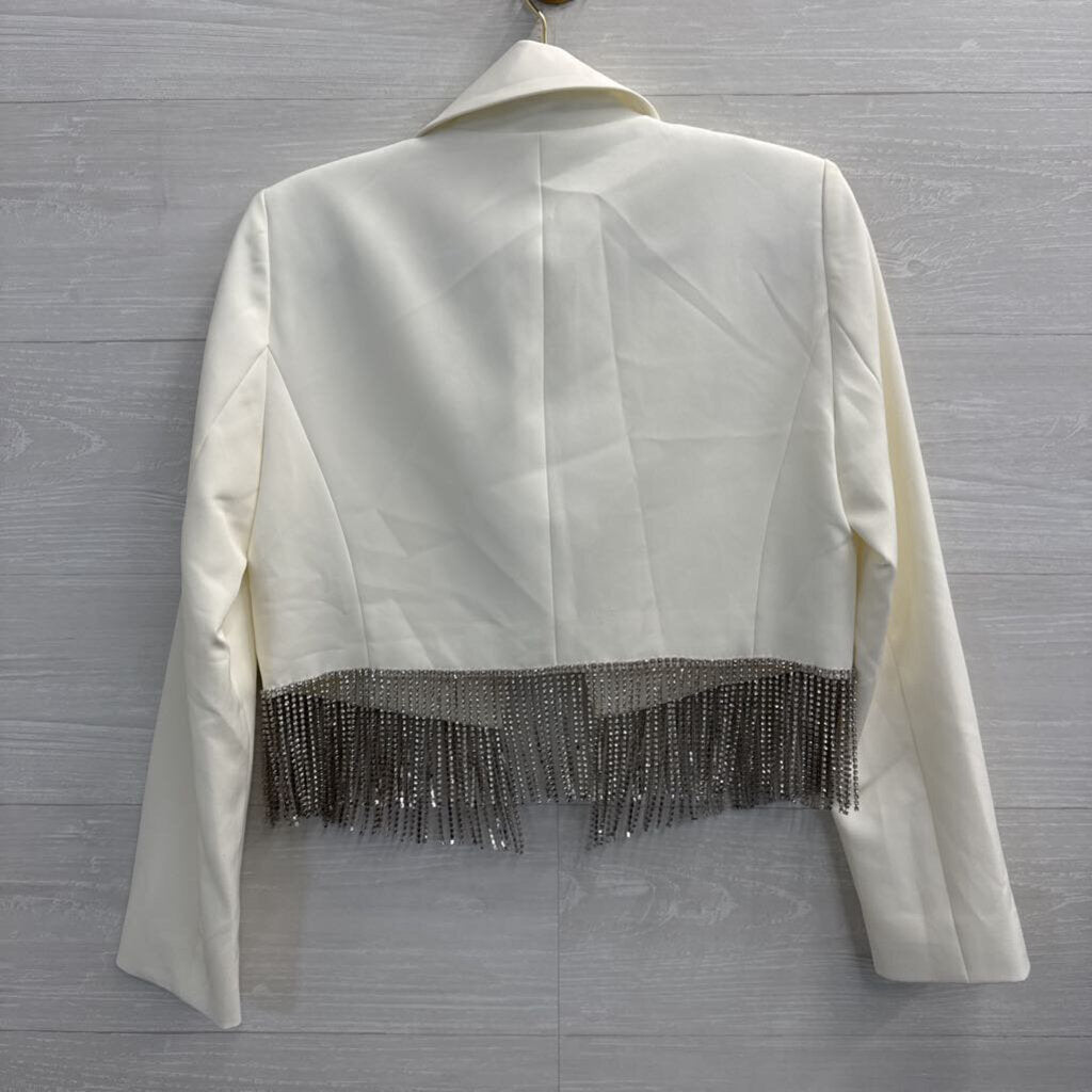 Gianni Bini White Cropped Rhinestone Fringe Jacket 2