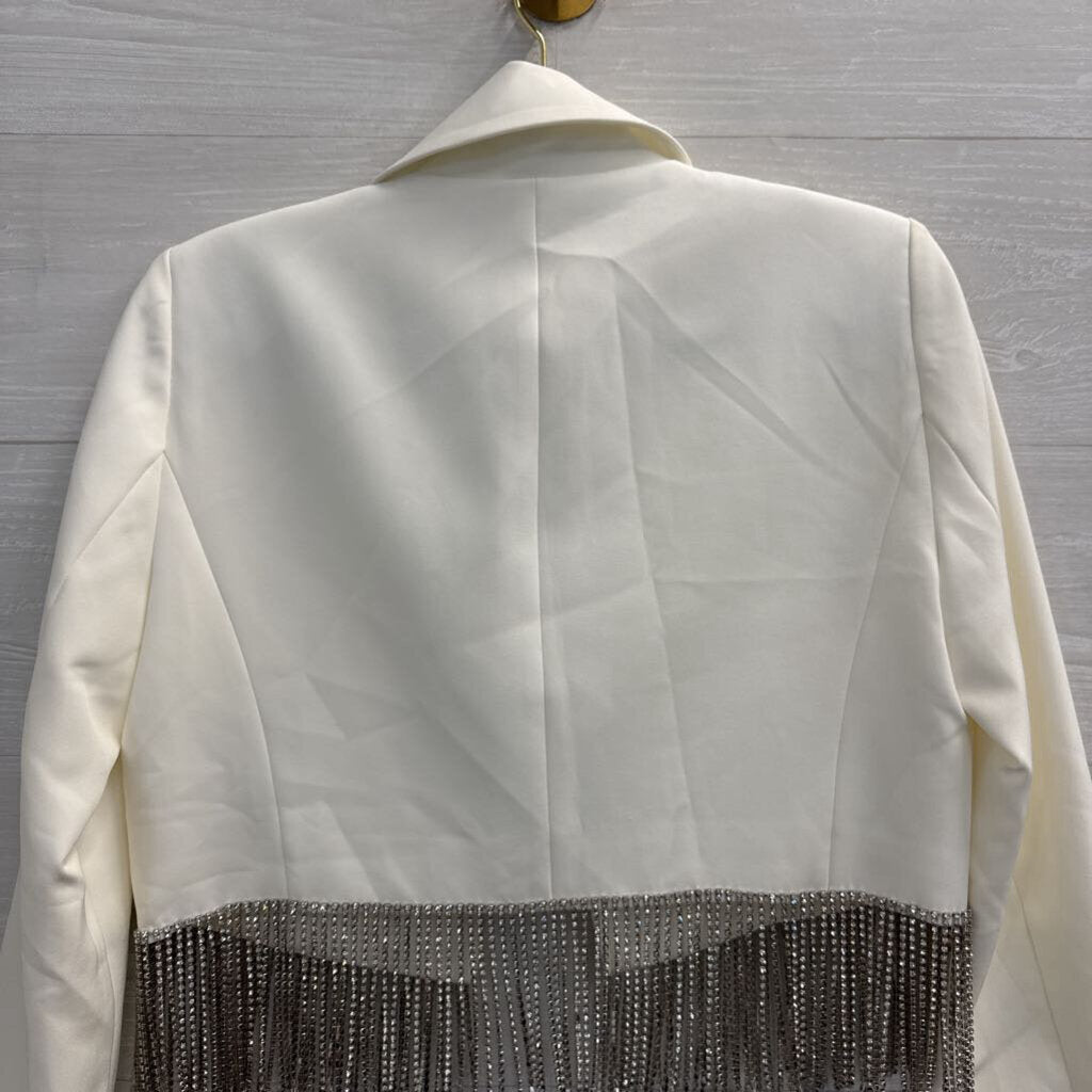 Gianni Bini White Cropped Rhinestone Fringe Jacket 2