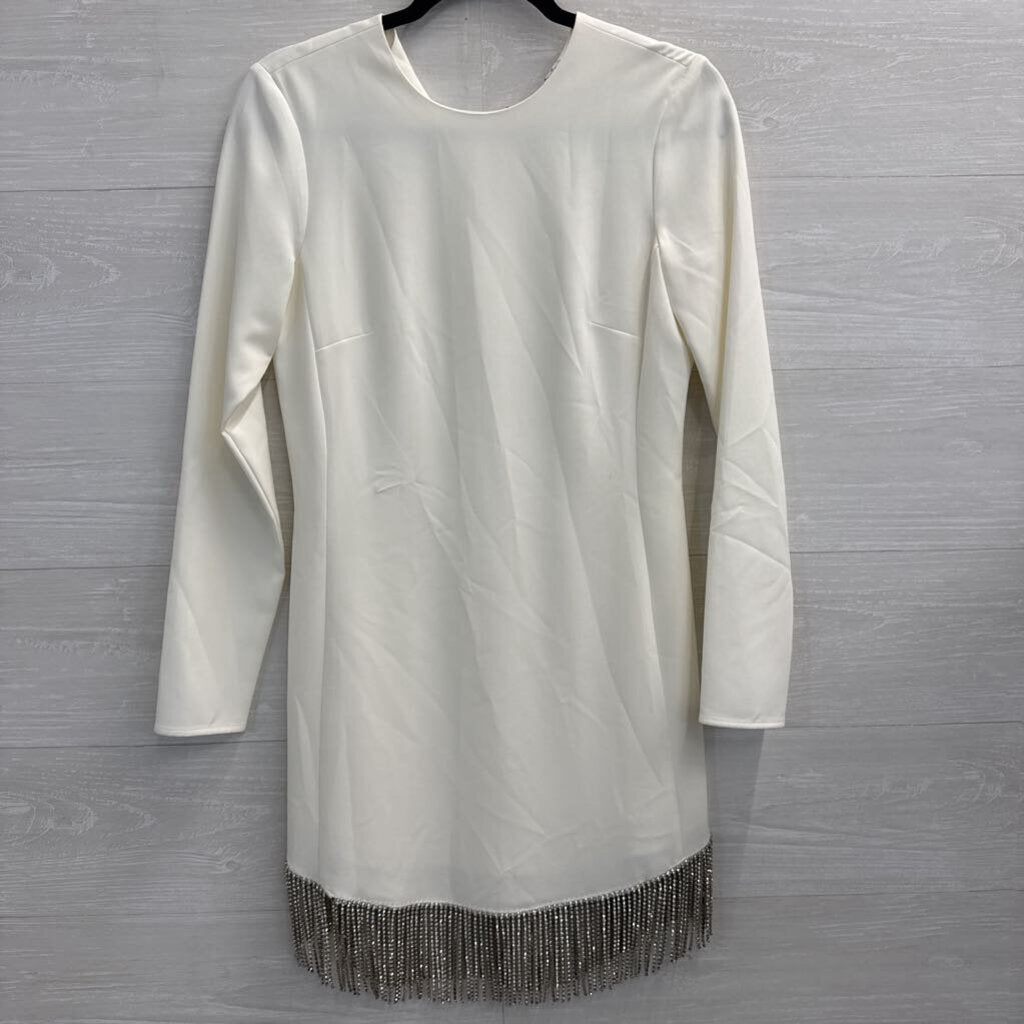 Gianni Bini White Long Sleeve Rhinestone Fringe Dress 2