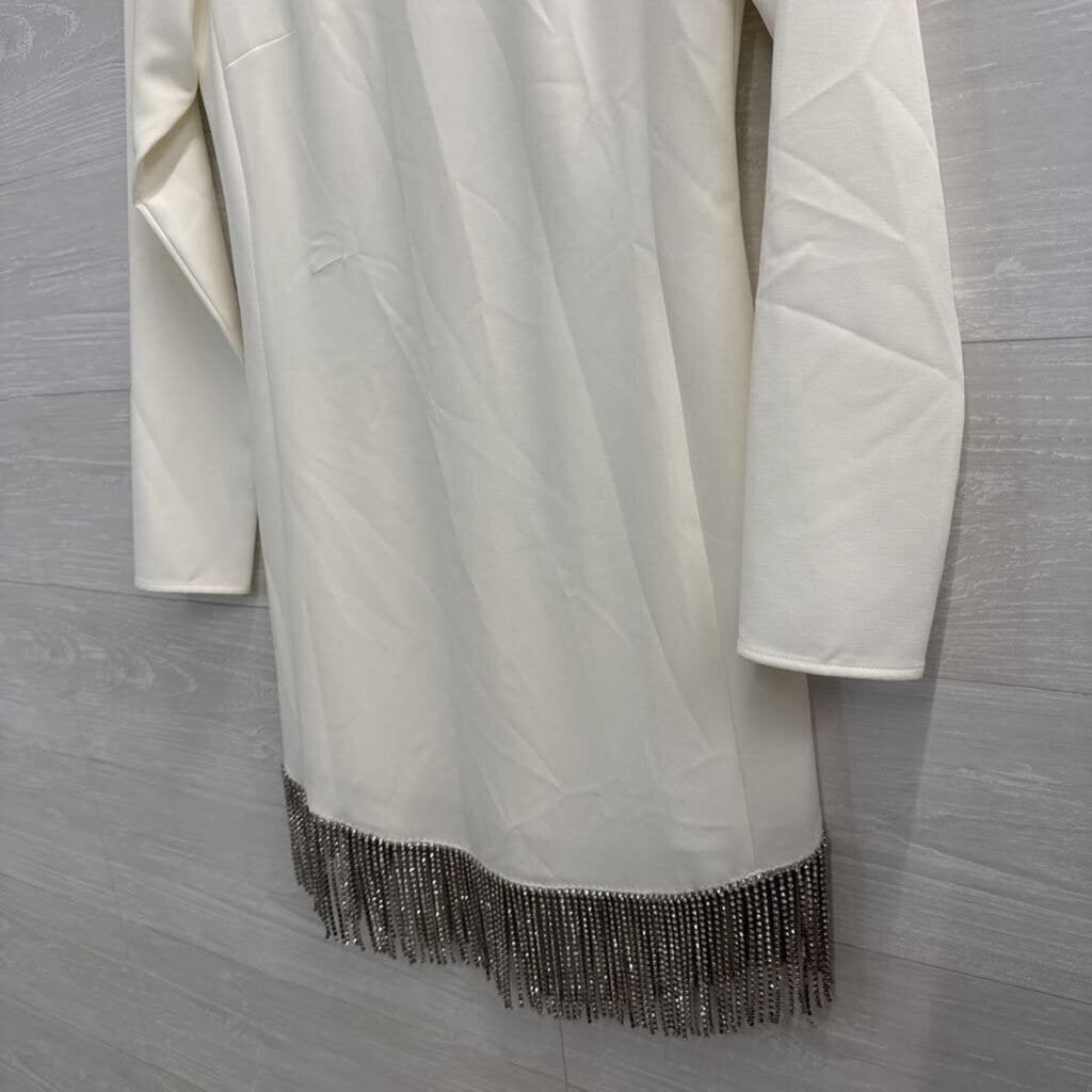 Gianni Bini White Long Sleeve Rhinestone Fringe Dress 2