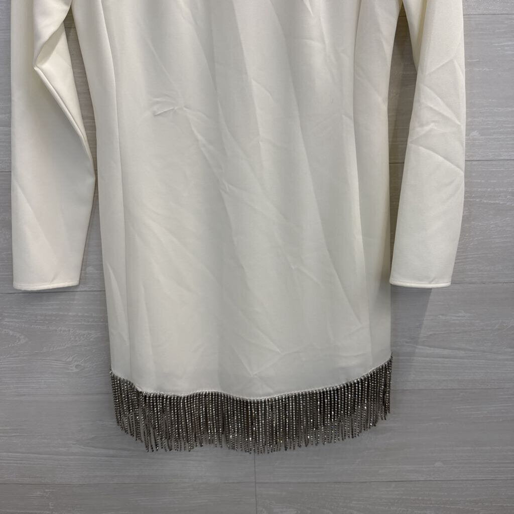 Gianni Bini White Long Sleeve Rhinestone Fringe Dress 2