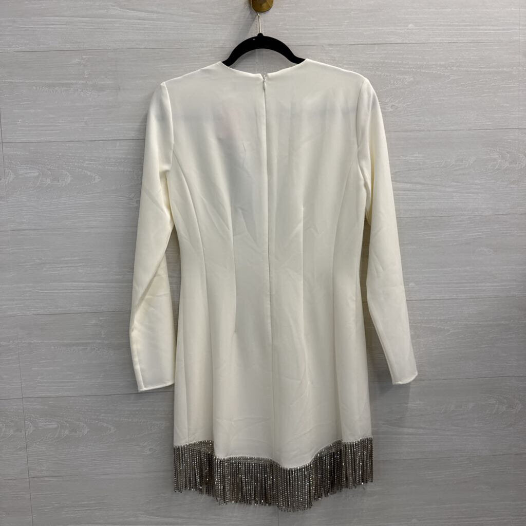 Gianni Bini White Long Sleeve Rhinestone Fringe Dress 2