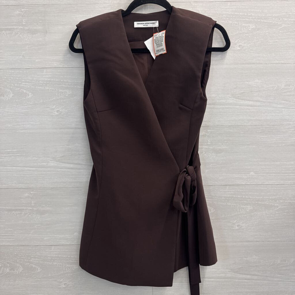 Amanda Uprichard Brown Wrap Sleeveless Top Extra Small