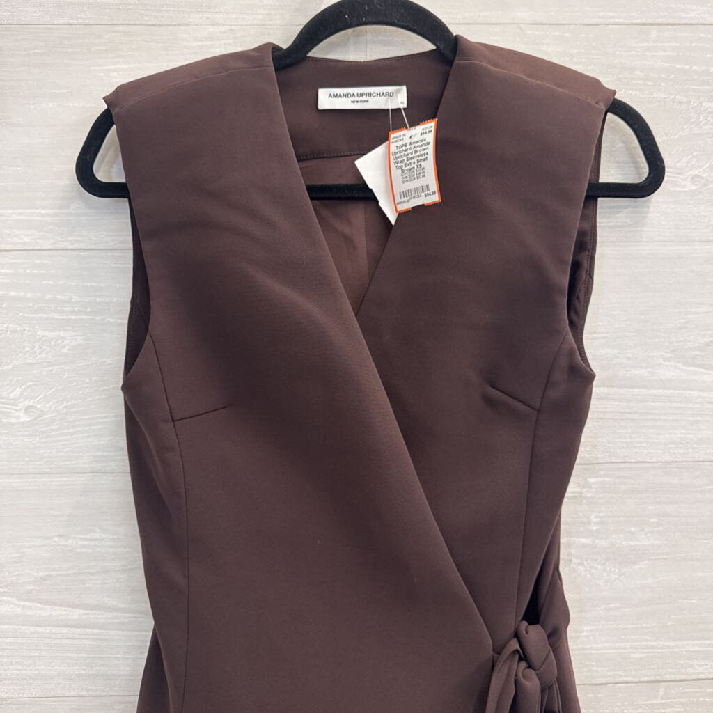 Amanda Uprichard Brown Wrap Sleeveless Top Extra Small