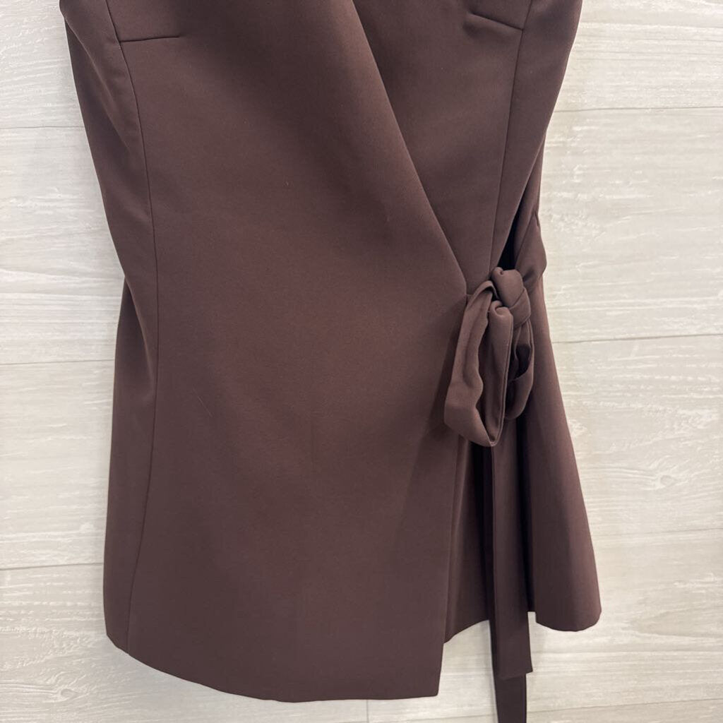 Amanda Uprichard Brown Wrap Sleeveless Top Extra Small