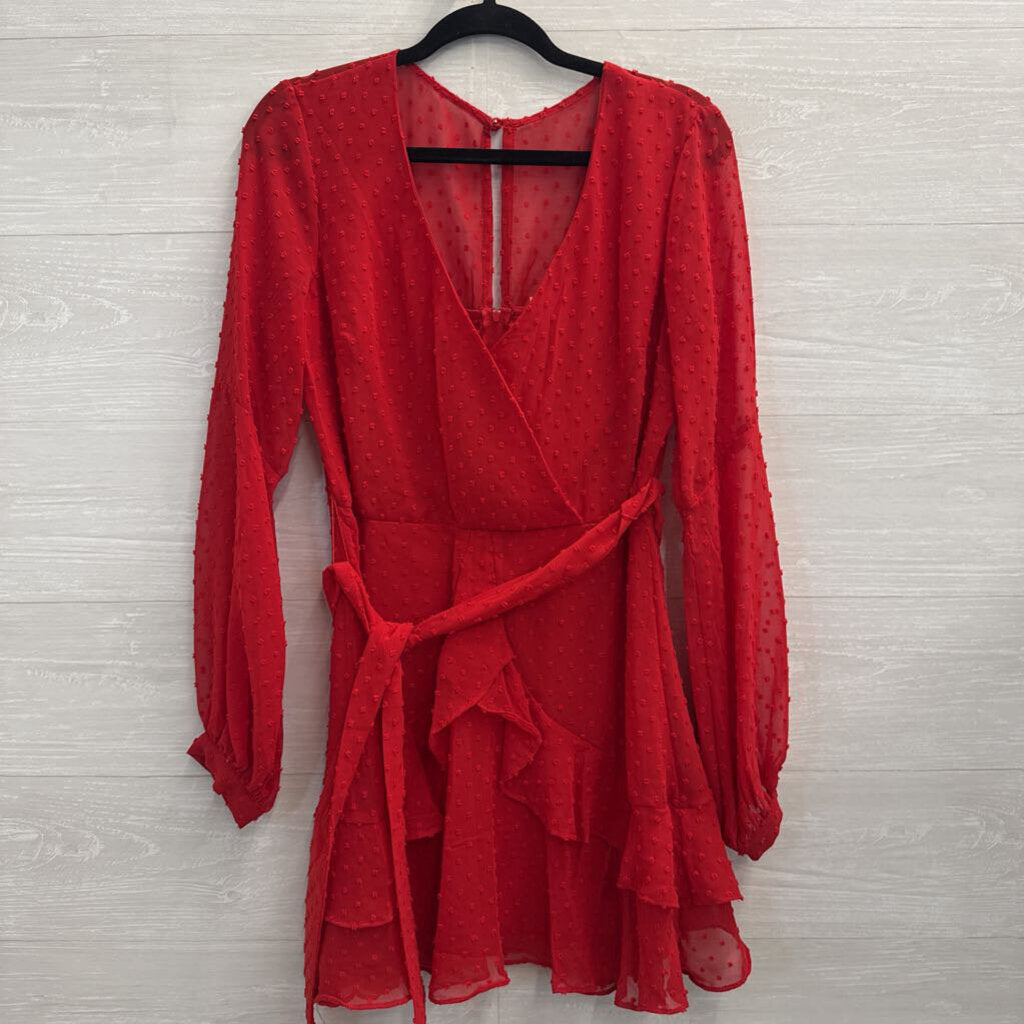 B Smart Red Textured Dot Long Sleeve Dress 9