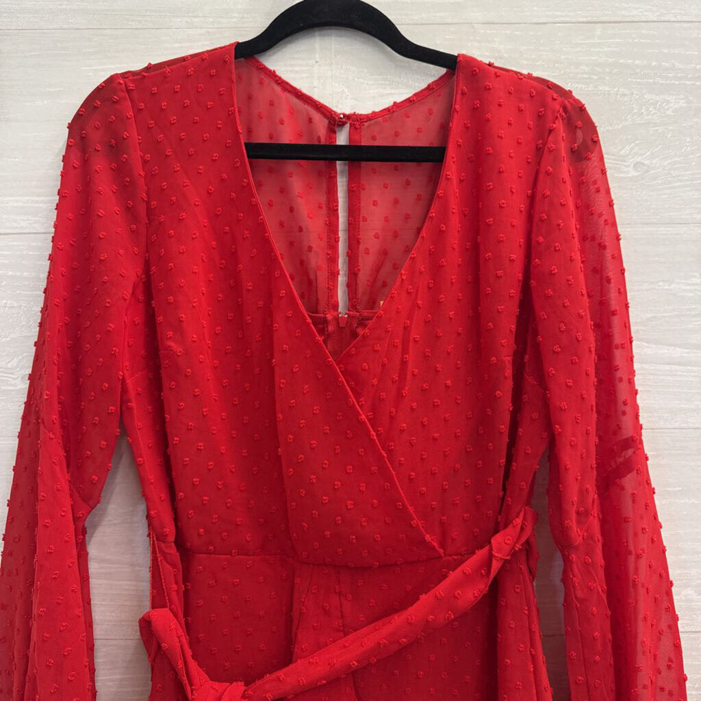 B Smart Red Textured Dot Long Sleeve Dress 9
