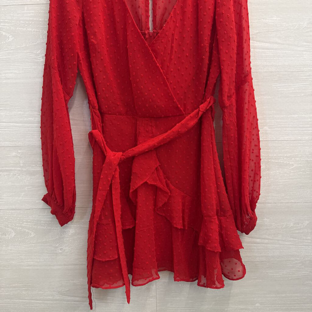 B Smart Red Textured Dot Long Sleeve Dress 9