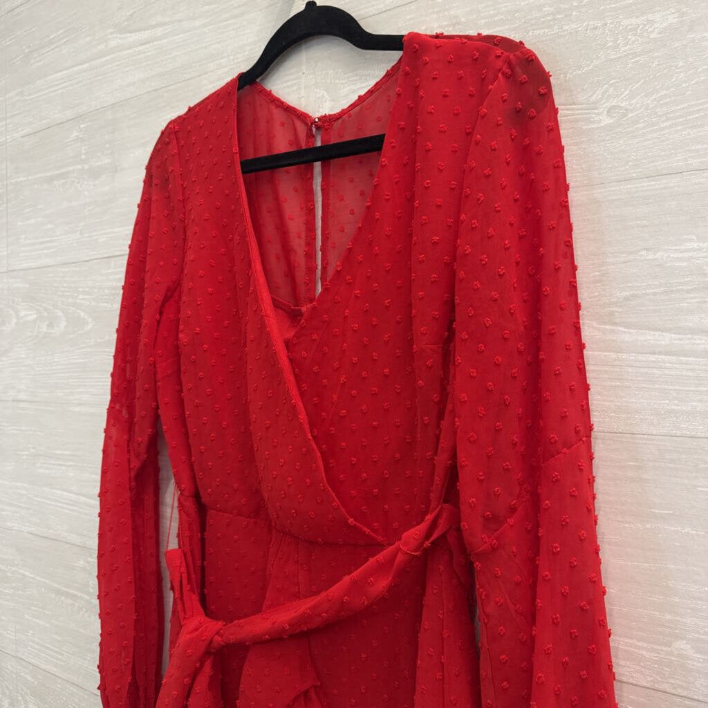 B Smart Red Textured Dot Long Sleeve Dress 9