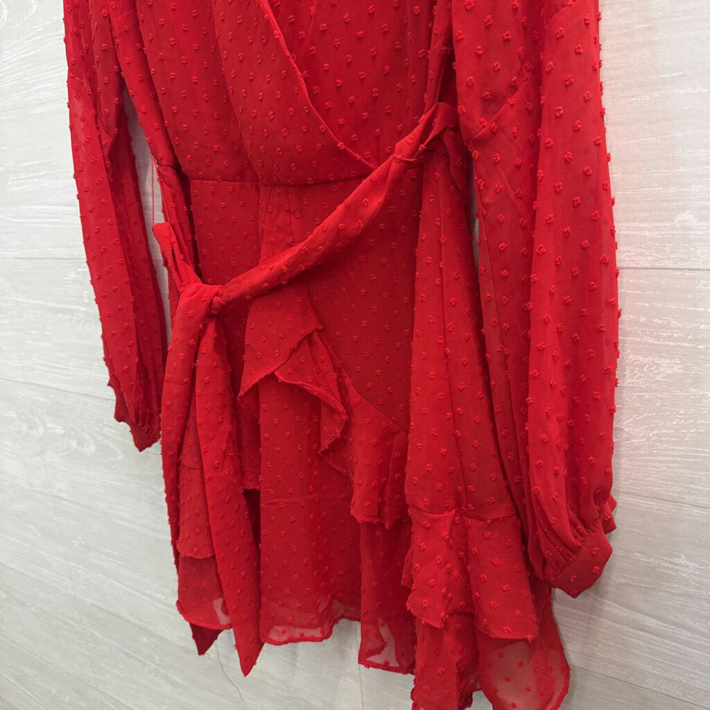 B Smart Red Textured Dot Long Sleeve Dress 9